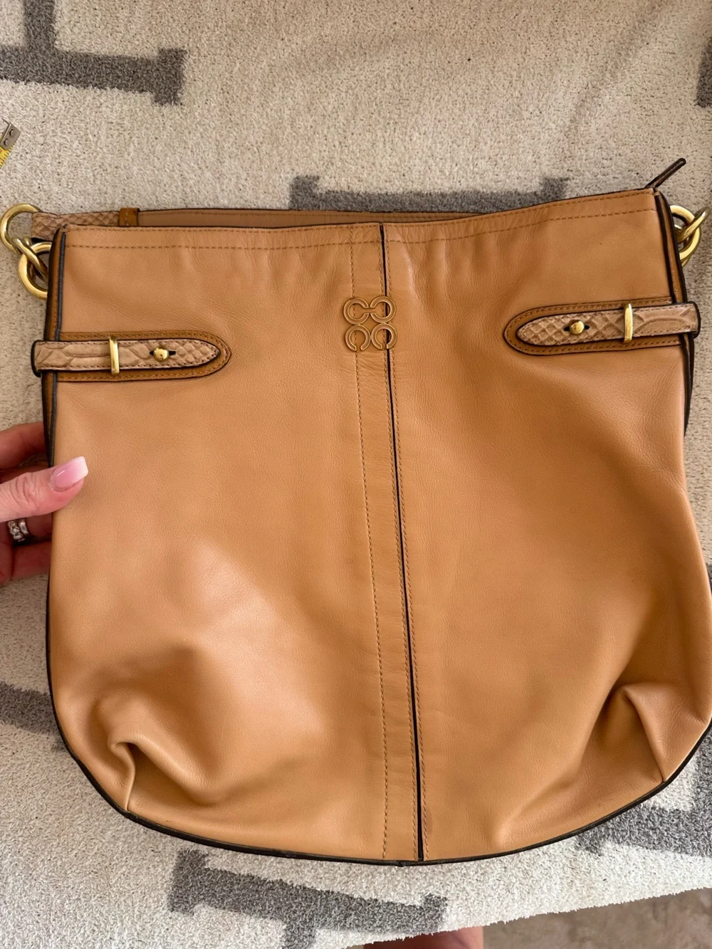 Coach Tan Leather Hobo Bag with Gold-Tone Hardware
